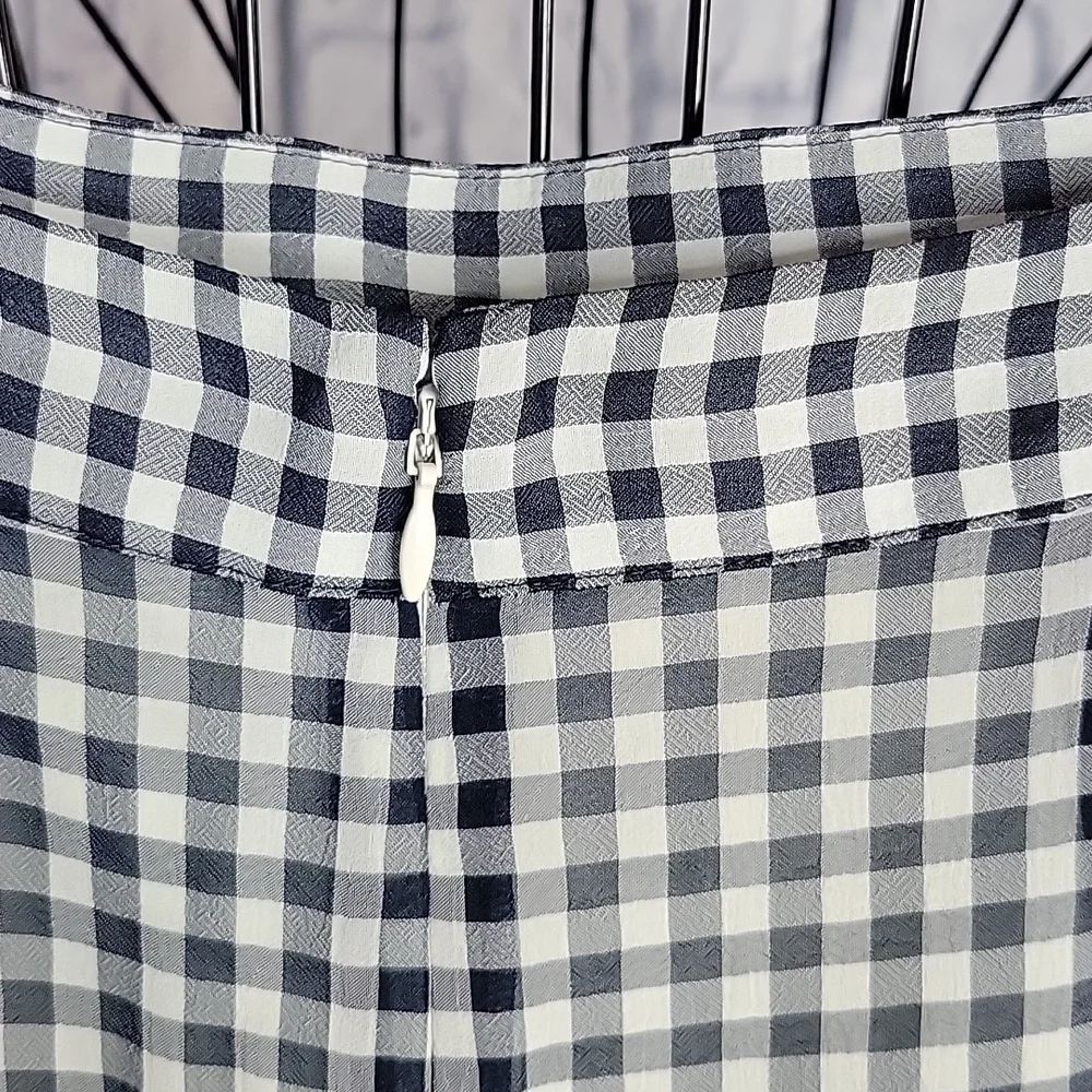 ANN TAYLOR Blue and White‎ Checkered, Pleated, Ruffled, and Tiered Skirt 6P